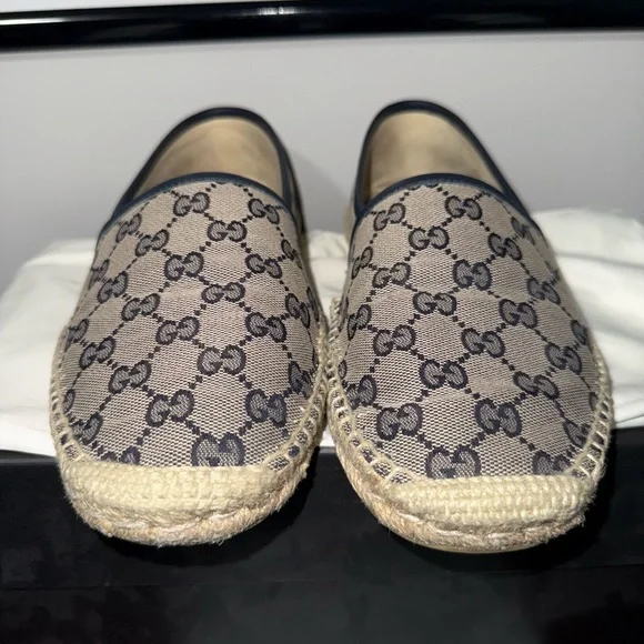 Gucci GG Monogram Print Beige Canvas Espadrilles Slip On Shoes display picture 2